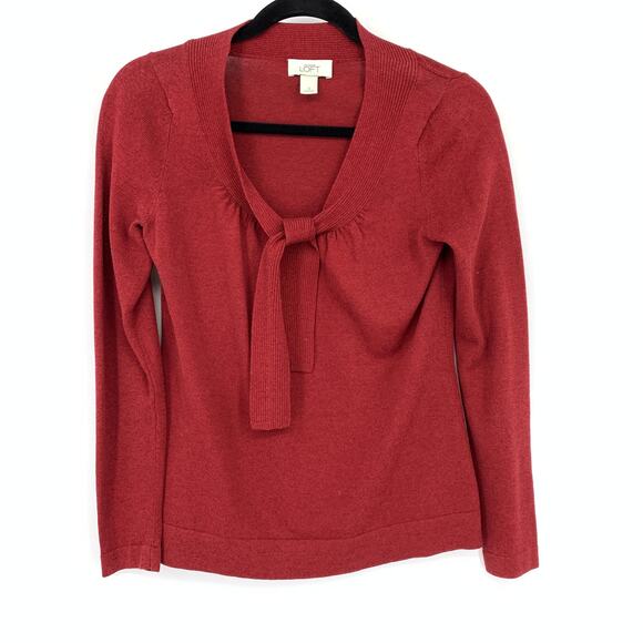 Loft Tie Neck Pullover Sweater Womens Size Small Long Sleeve Red - Picture 1 of 5